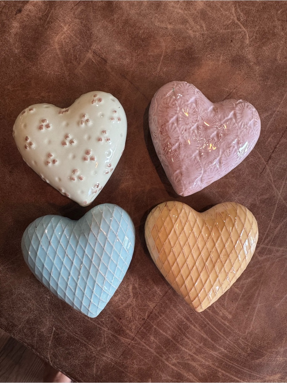 Set of 4 Ceramic Heart Trinket Dishes in Pastel Colors